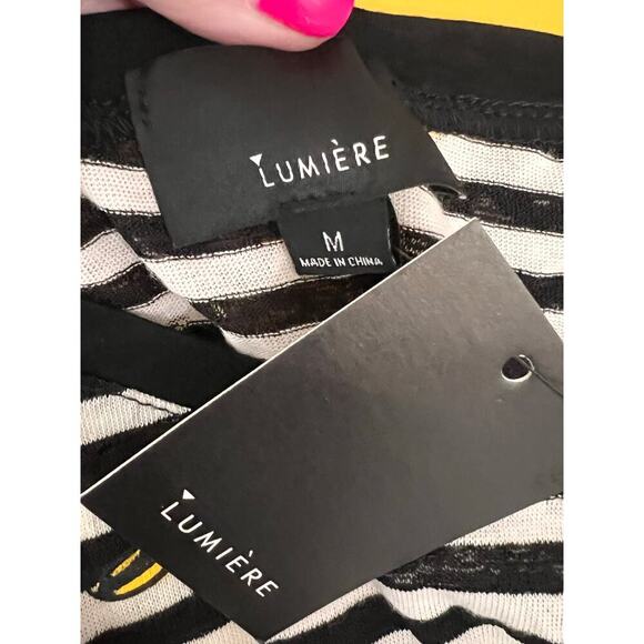 Lumiere Black White Striped Banana Print Short Sleeve Crewneck T-Shirt M NWT - Picture 4 of 7